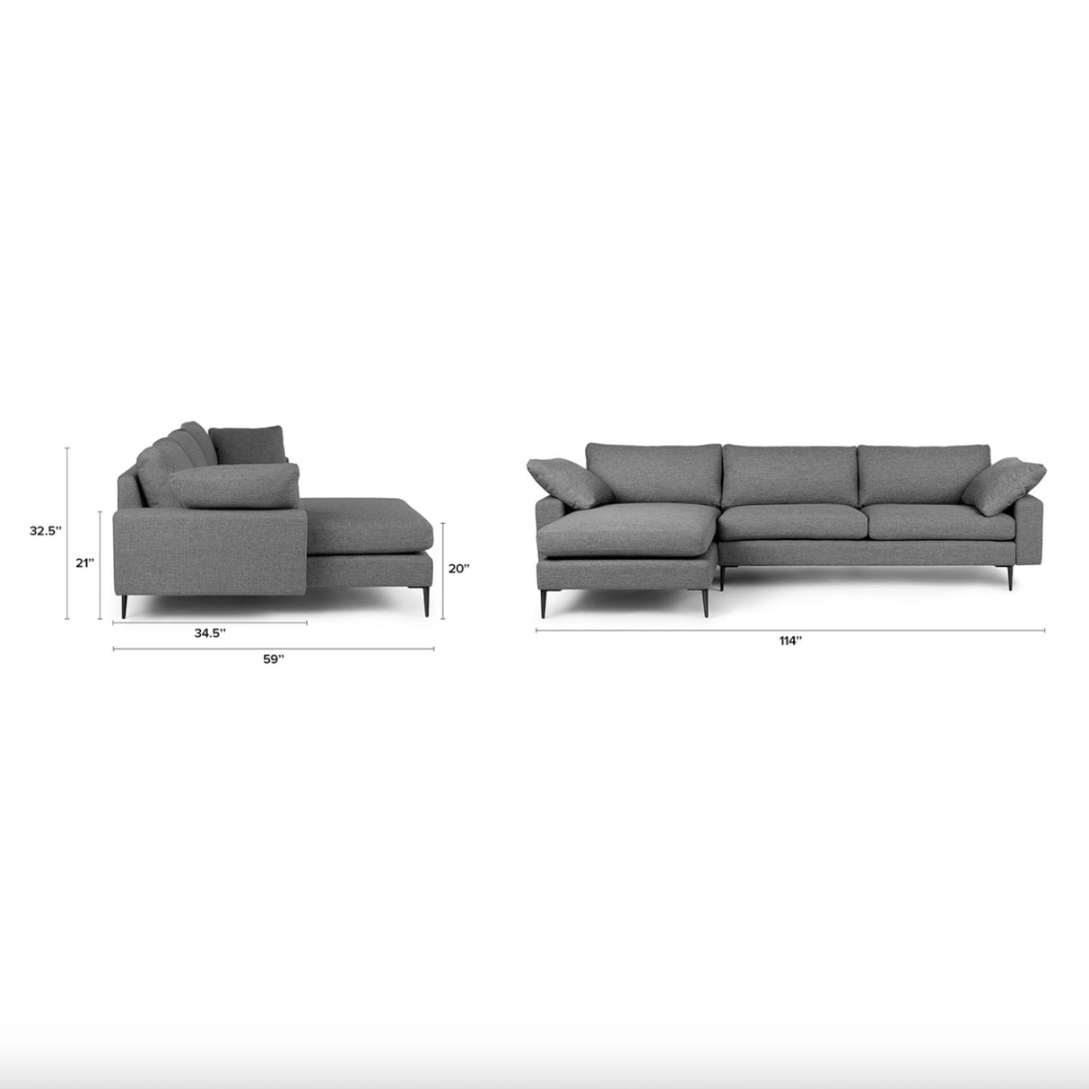 114" Reversible Sectional w/ Chaise (Gravel Gray)