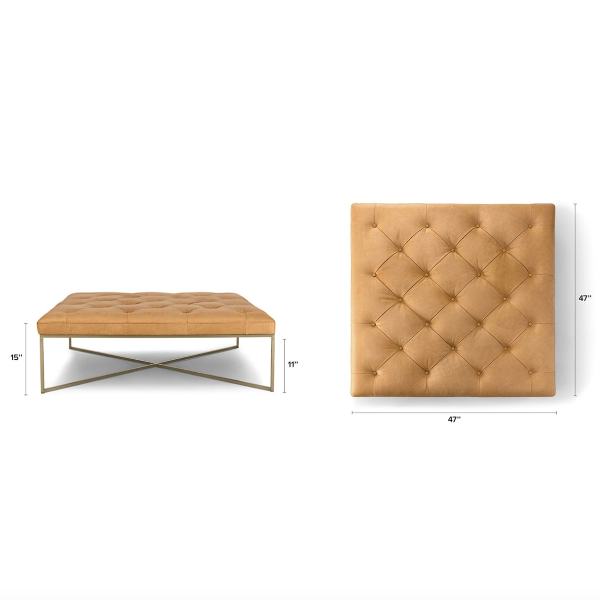 47" Leather Square Ottoman (Charme Tan) - Pull Up A Couch