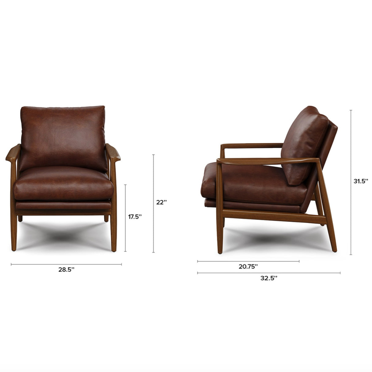 28.5" x 32.5" Armed Leather Lounge Chair (Walnut/Indiana Brown) - Pull Up A Couch