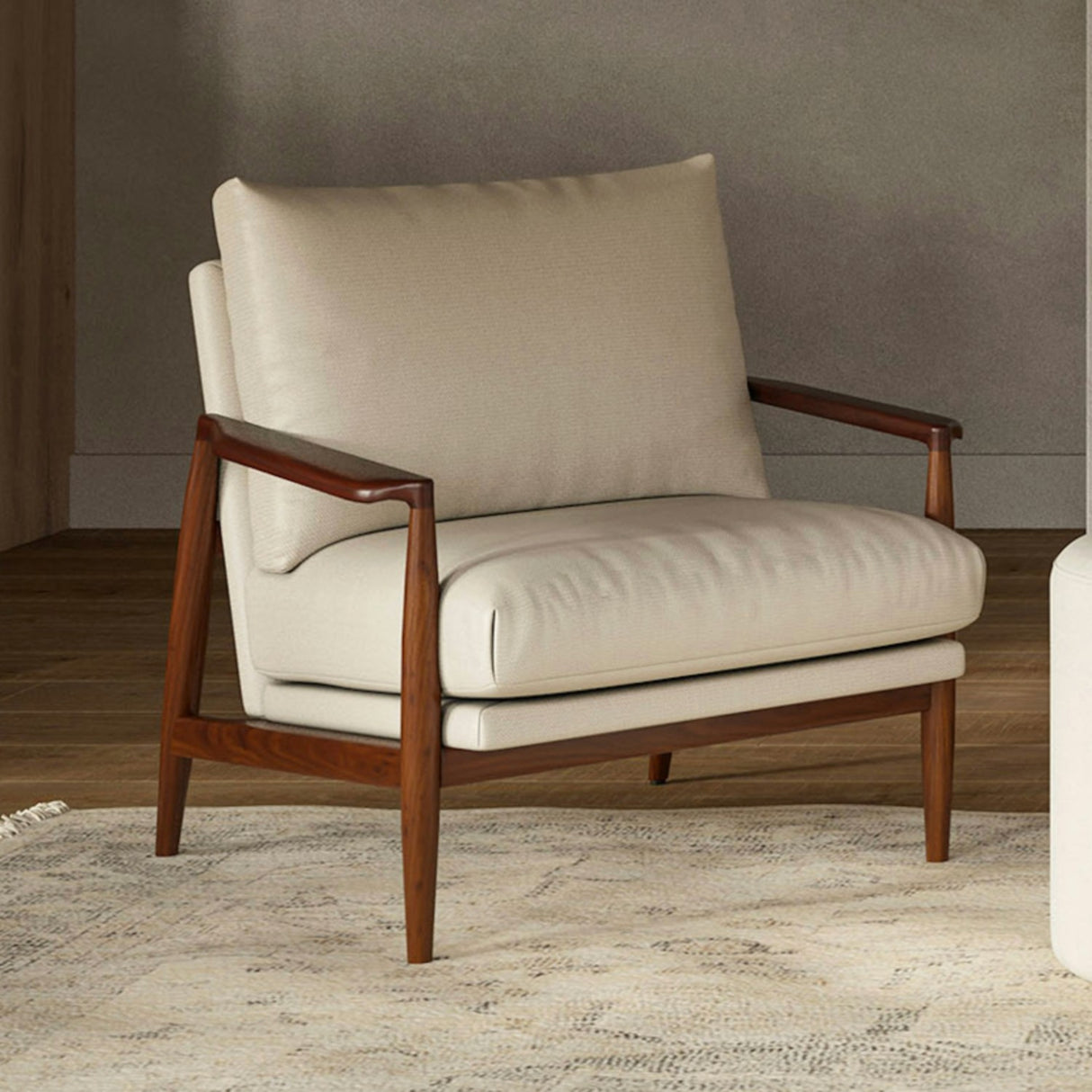 28.5" x 32.5" Armed Fabric Lounge Chair (Walnut/Ivory) - Pull Up A Couch