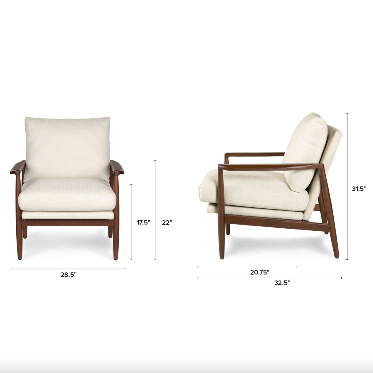 28.5" x 32.5" Armed Fabric Lounge Chair (Walnut/Ivory) - Pull Up A Couch