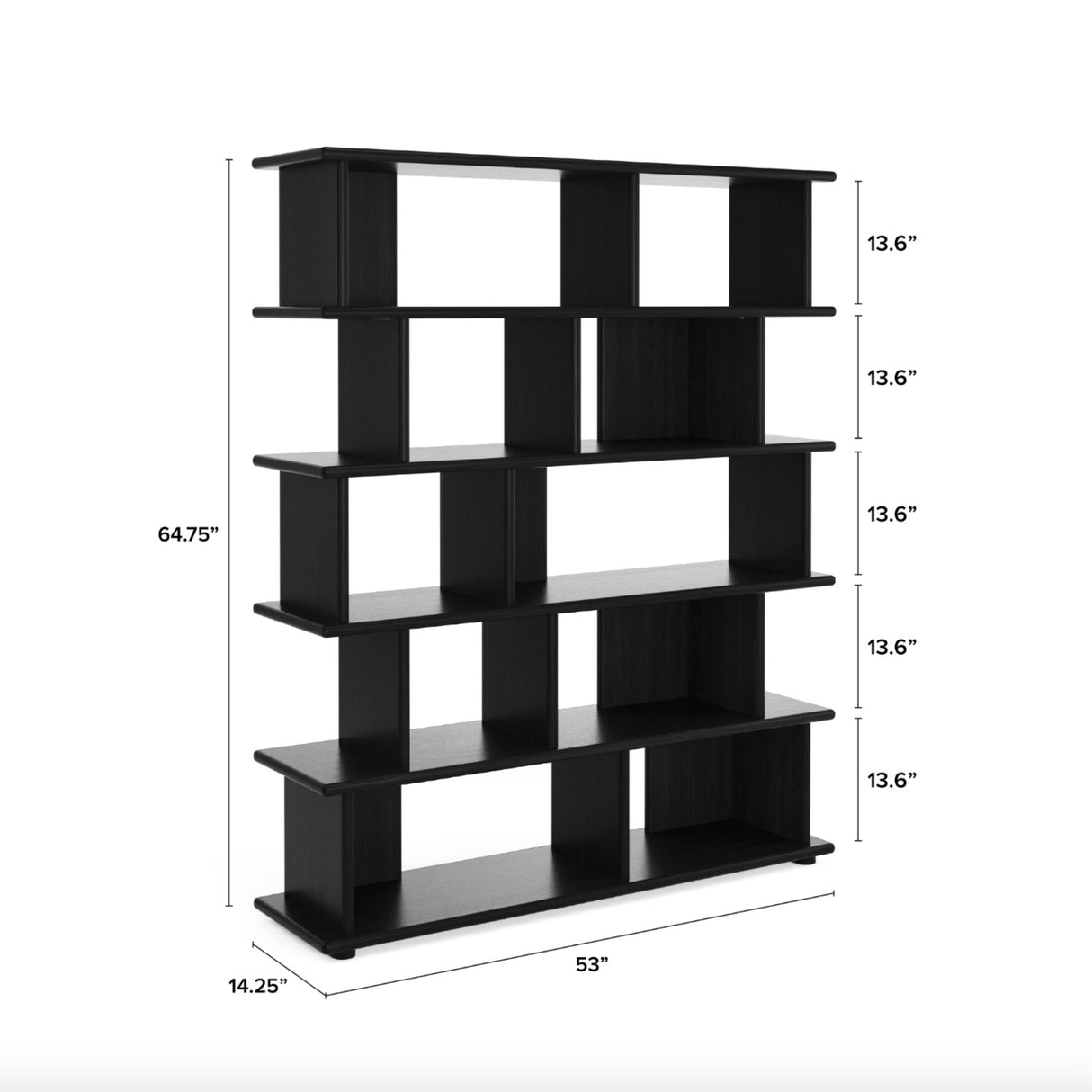 65" Tall MCM Bookcase (Black) - Pull Up A Couch