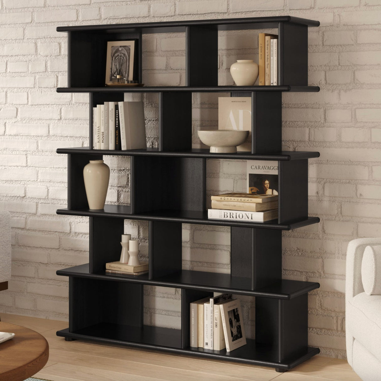 65" Tall MCM Bookcase (Black) - Pull Up A Couch
