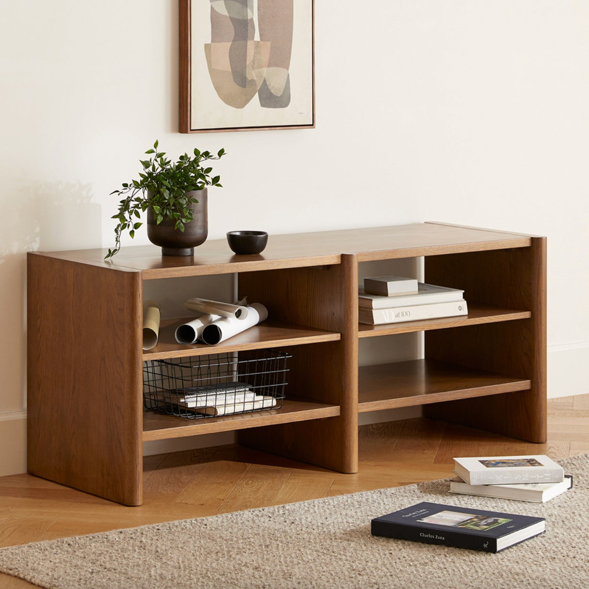 57" Short MCM Bookcase (Smoked Oak) - Pull Up A Couch