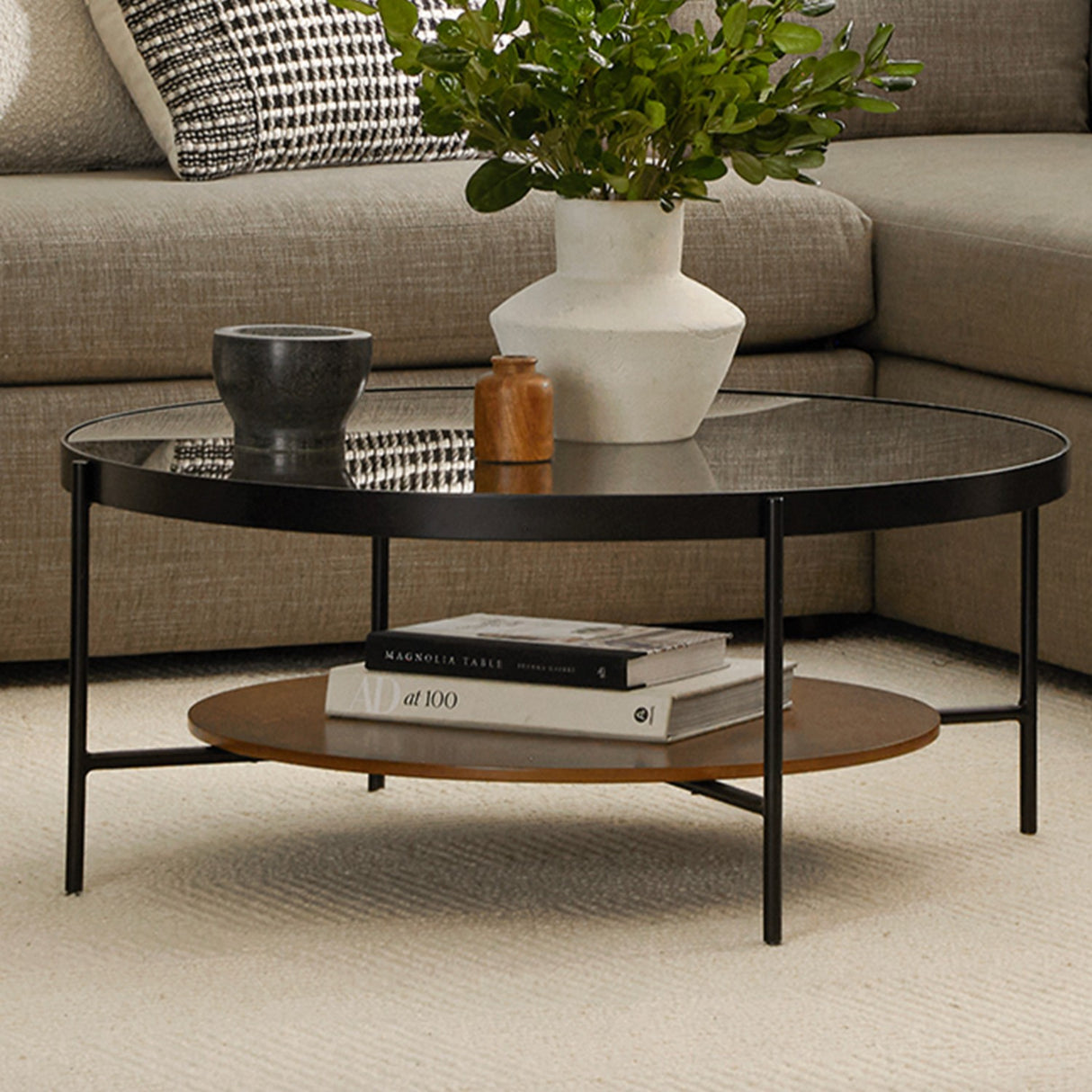 Vitri Coffee Table (Glass & Walnut)