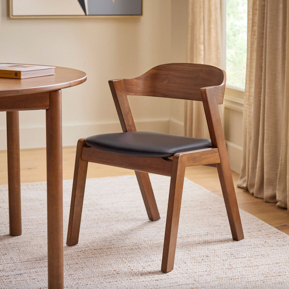 Walnut/Black Dining Chair (Genuine Leather) - Pull Up A Couch