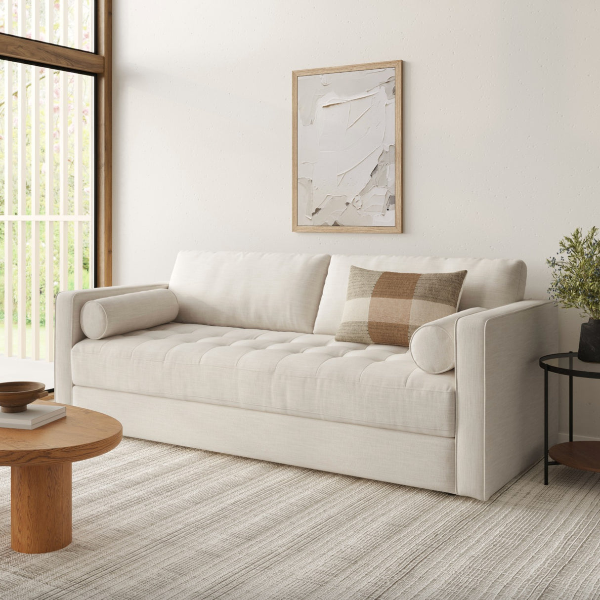 88" Tufted Sofa Bed (Biscuit Cream) - Pull Up A Couch