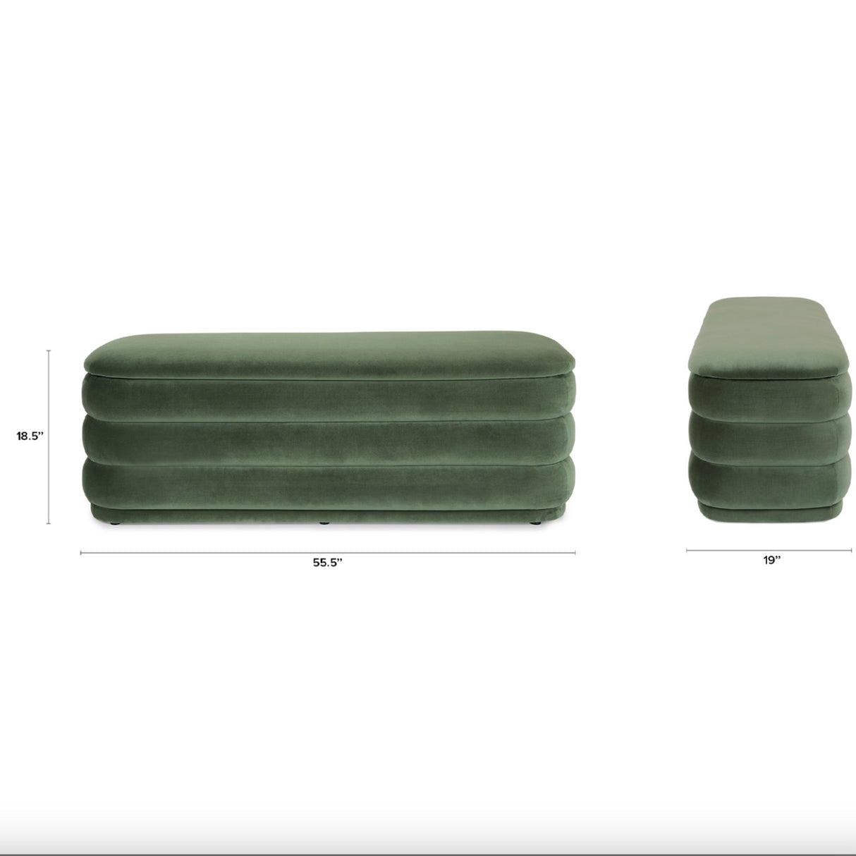 55.5" Velvet Storage Bench (Plush Pacific Green) - Pull Up A Couch