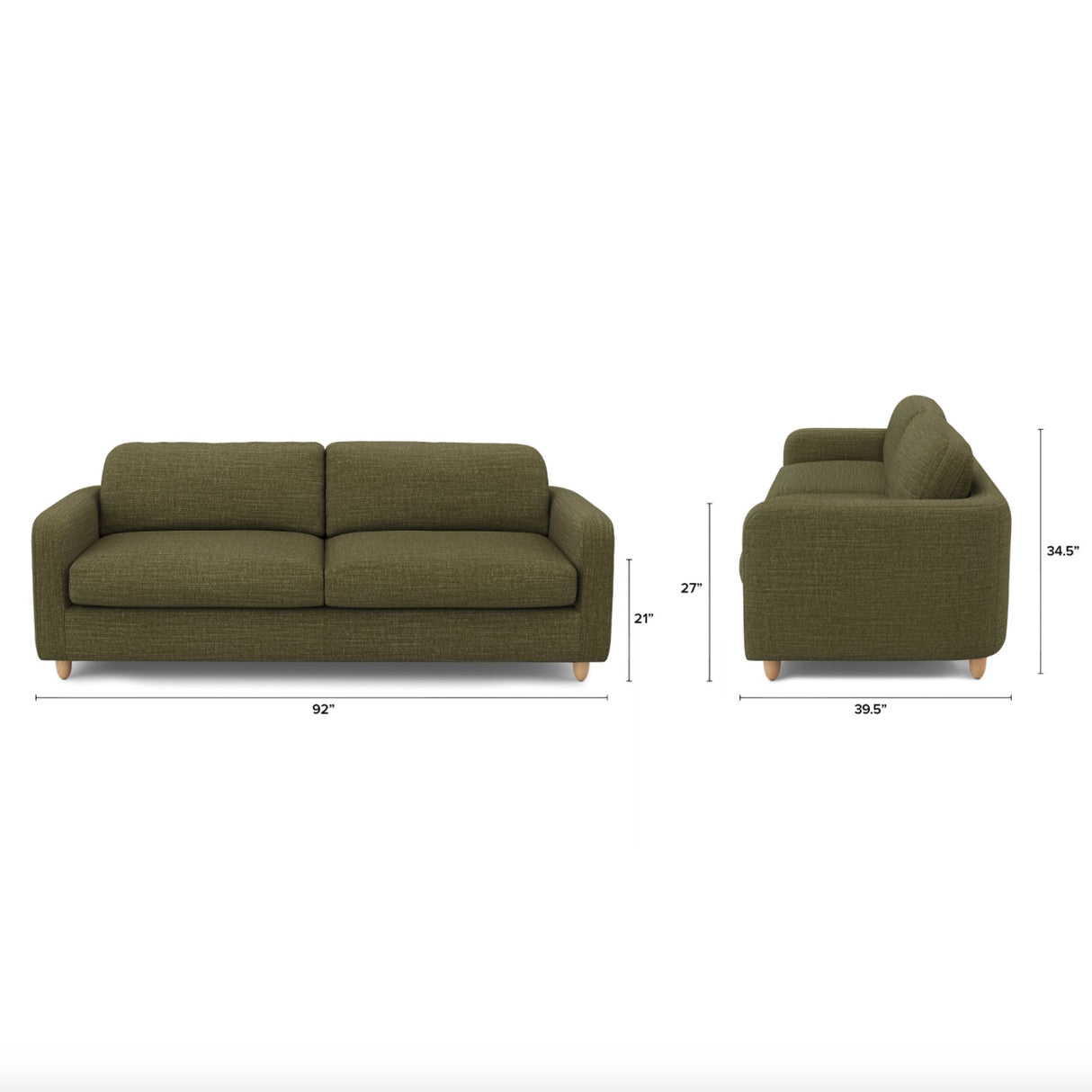 92" MCM Sofa (Napa Moss/Natural Oak) - Pull Up A Couch