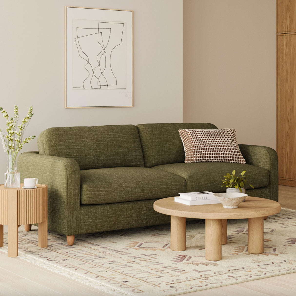 92" MCM Sofa (Napa Moss/Natural Oak) - Pull Up A Couch