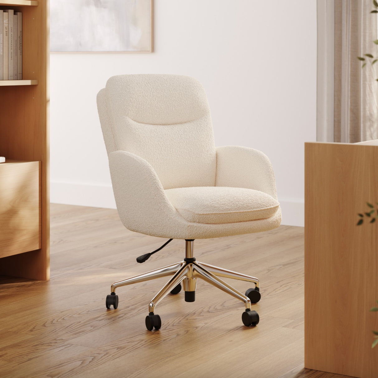 Executive High-Back Office Chair (Ivory Wool Bouclé) - Pull Up A Couch