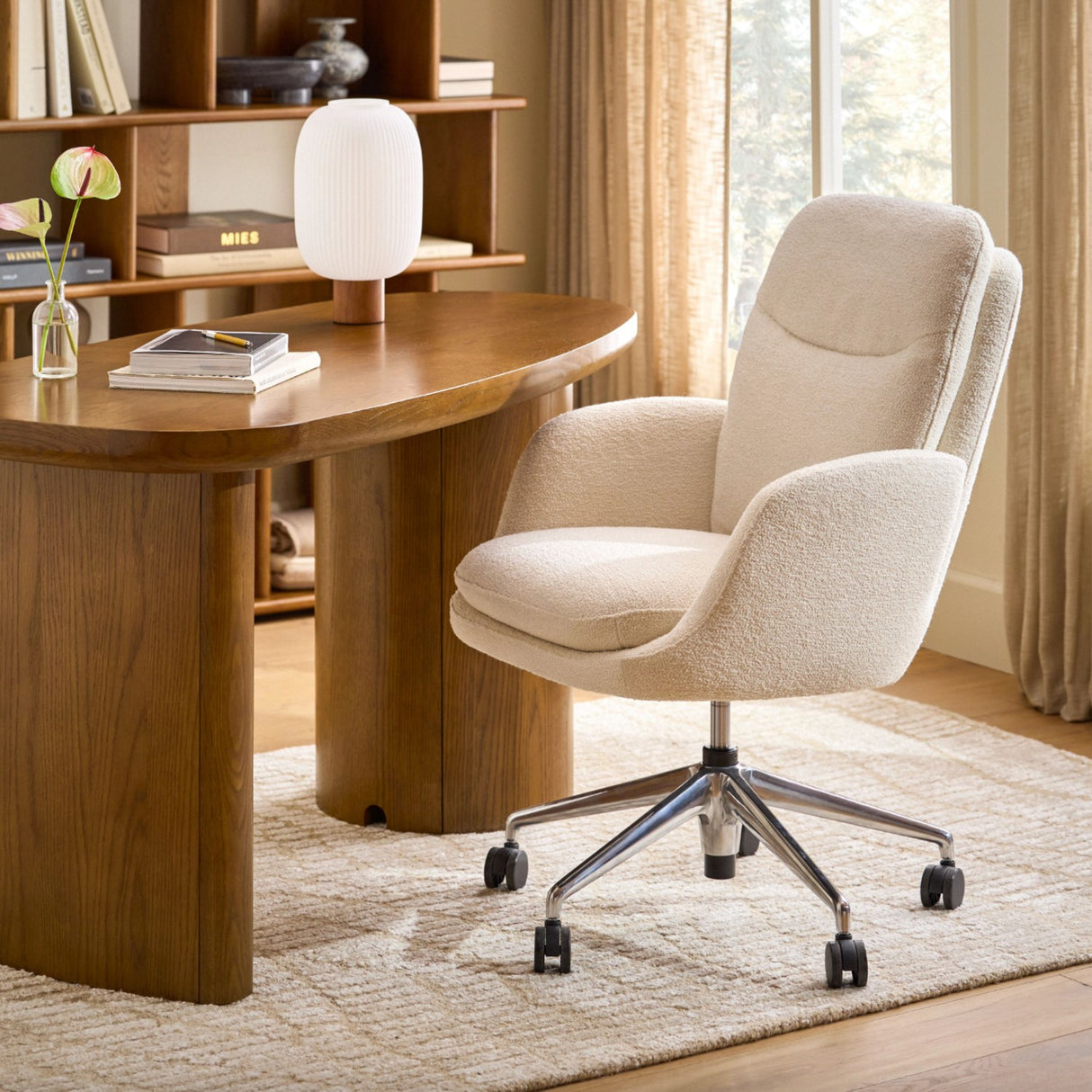 Executive High-Back Office Chair (Ivory Wool Bouclé) - Pull Up A Couch