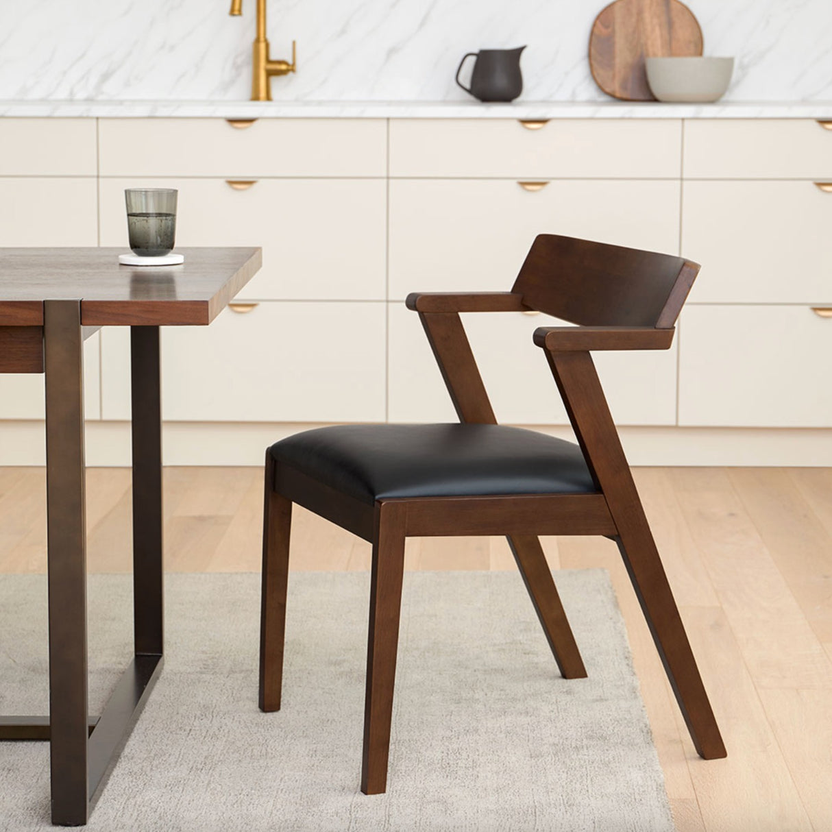 Genuine Leather Dining Chair (Black/Walnut) - Pull Up A Couch
