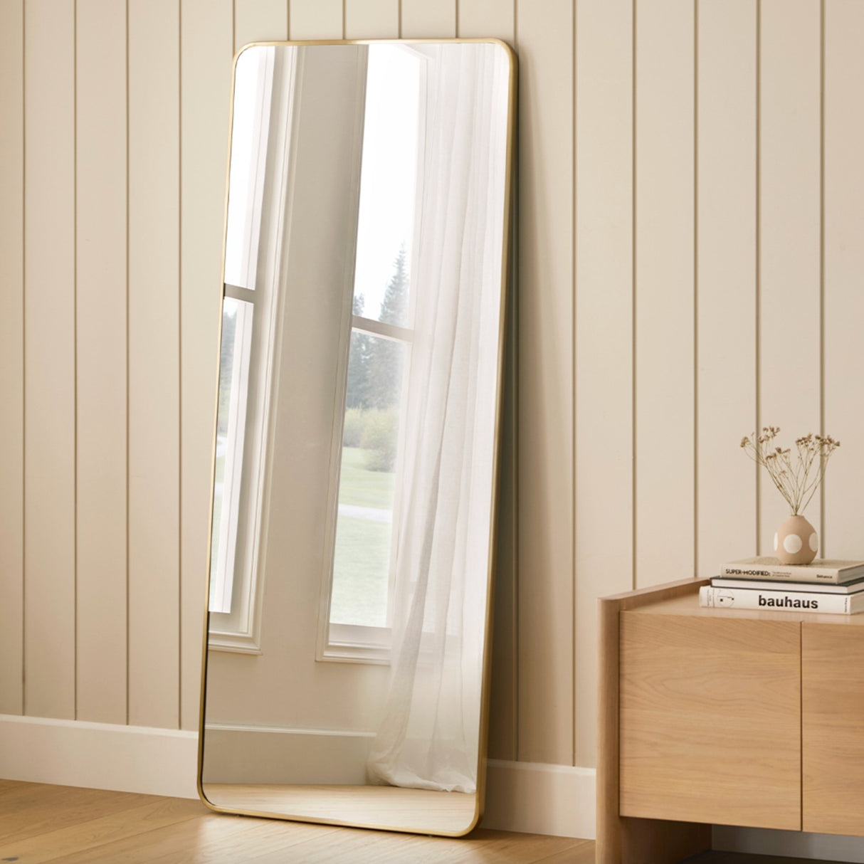 Rectangular Floor Mirror (Brass) - Pull Up A Couch