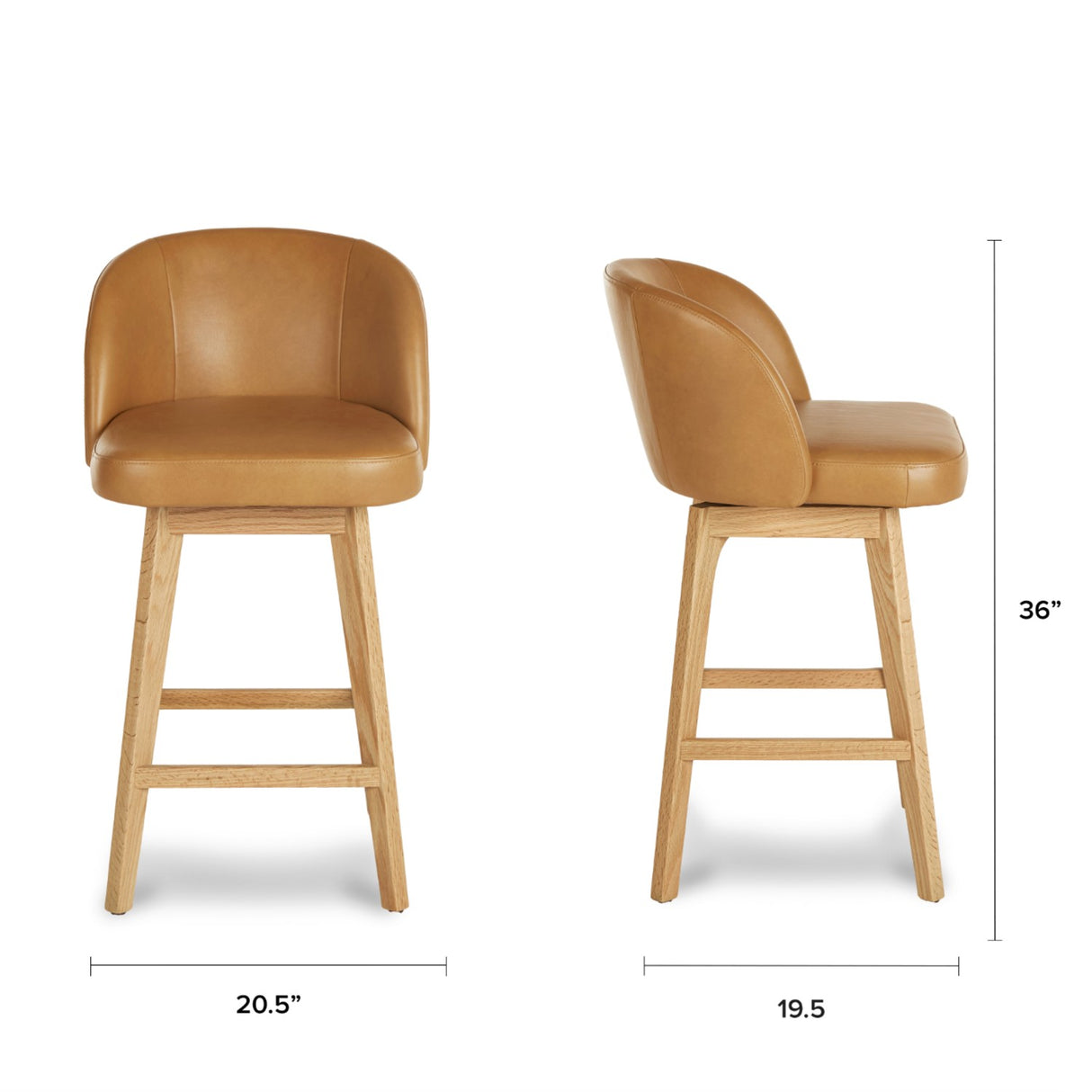 Genuine Leather Swivel Counter Stool (Tan/Oak) - Pull Up A Couch