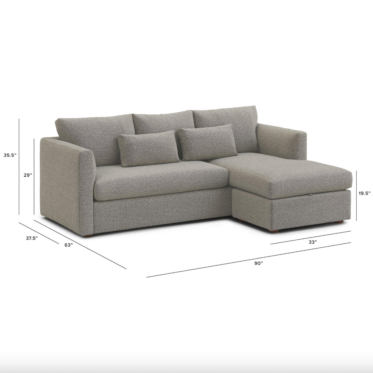 Sectional w/ Reversible Chaise + Storage (Hestia Gray)