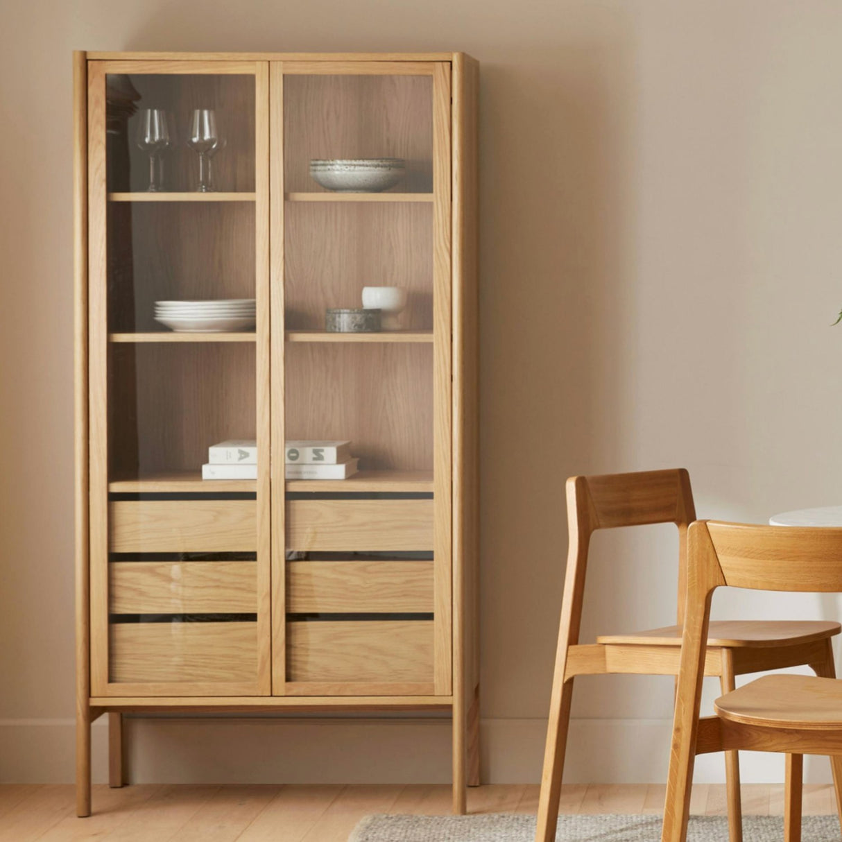 35.5" Wide MCM Glass Cabinet (Natural Oak)