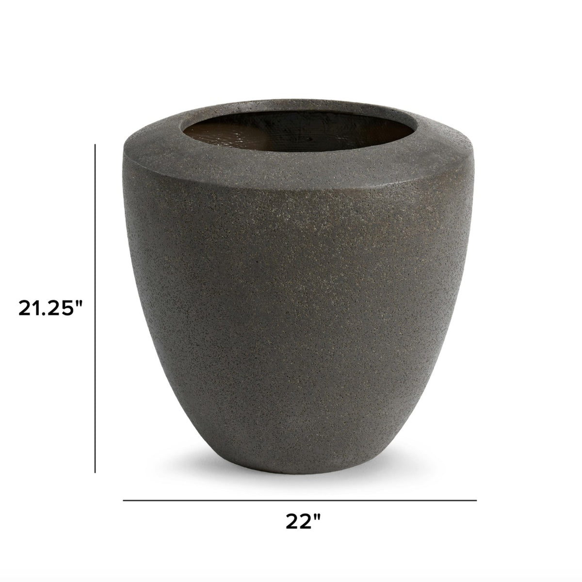 Large charcoal indoor/outdoor planter by Article, showing a sleek, modern cylindrical design suitable for plants or flowers.