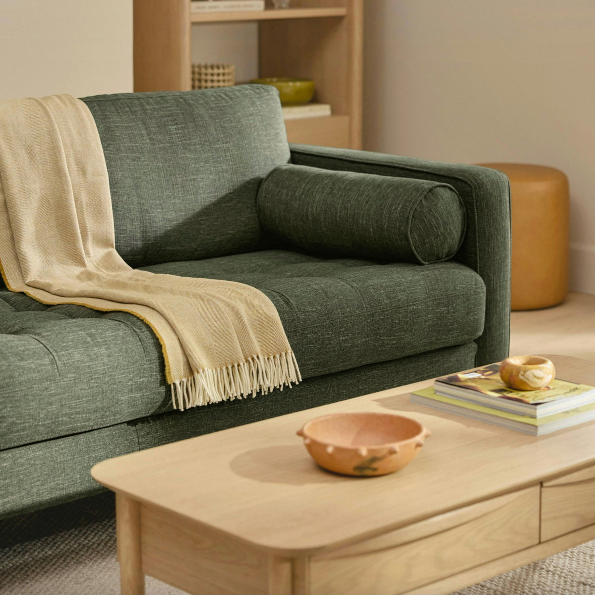 88" Tufted MCM Sofa (Fir Green)
