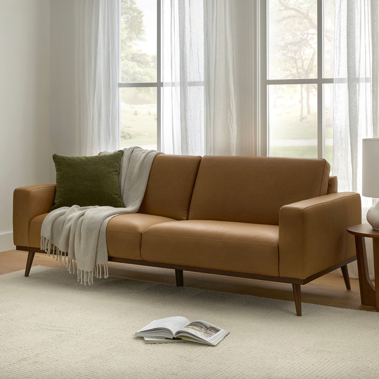 84" MCM Genuine Leather Sofa (Charme Tan)