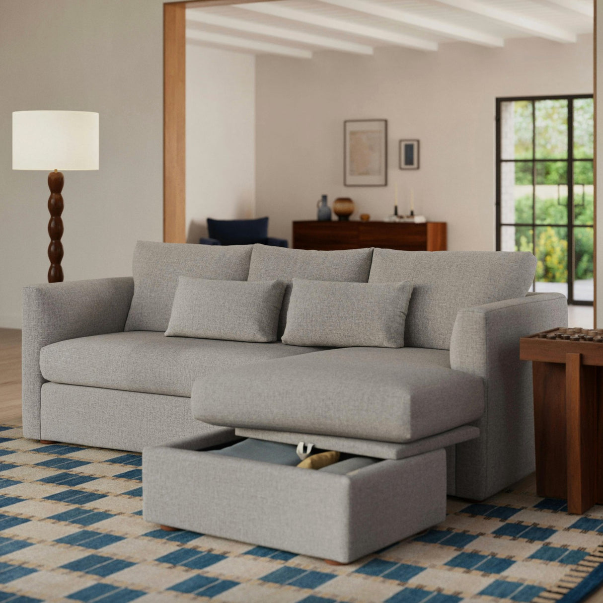 Sectional w/ Reversible Chaise + Storage (Hestia Gray)
