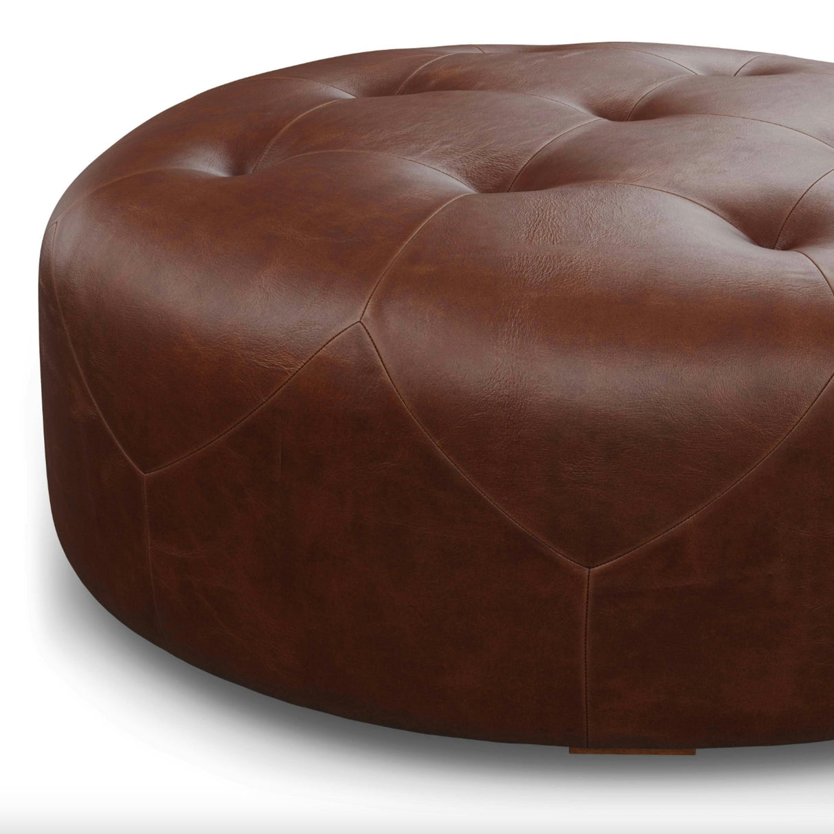 41" Tufted Leather Ottoman (Indiana Brown)