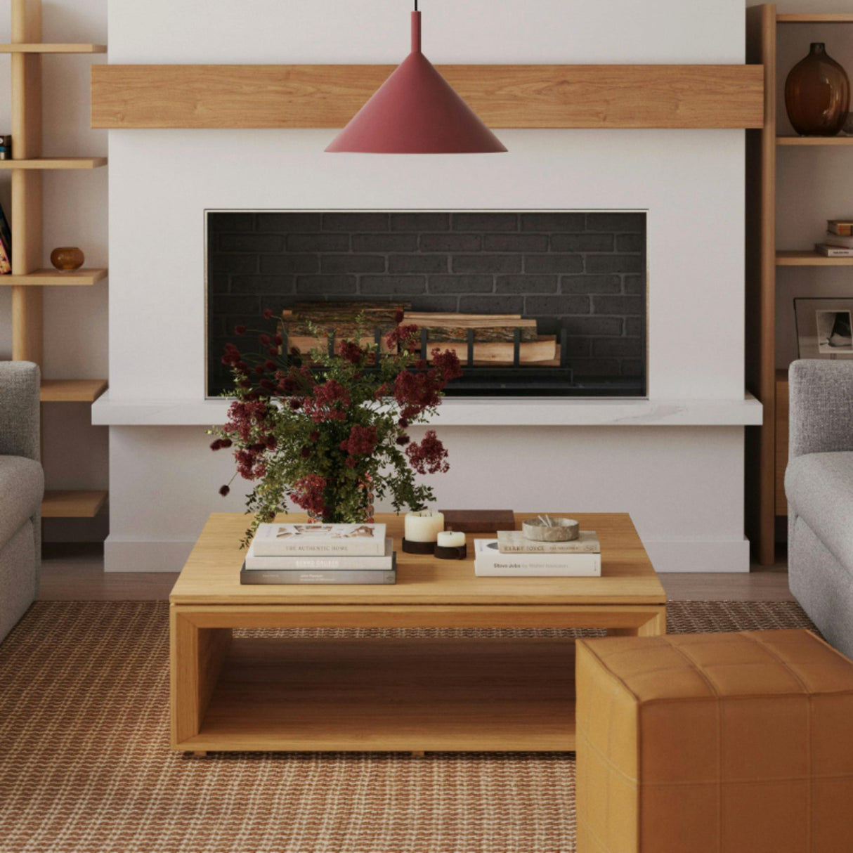 44" Square Coffee Table w/ Storage (White Oak)
