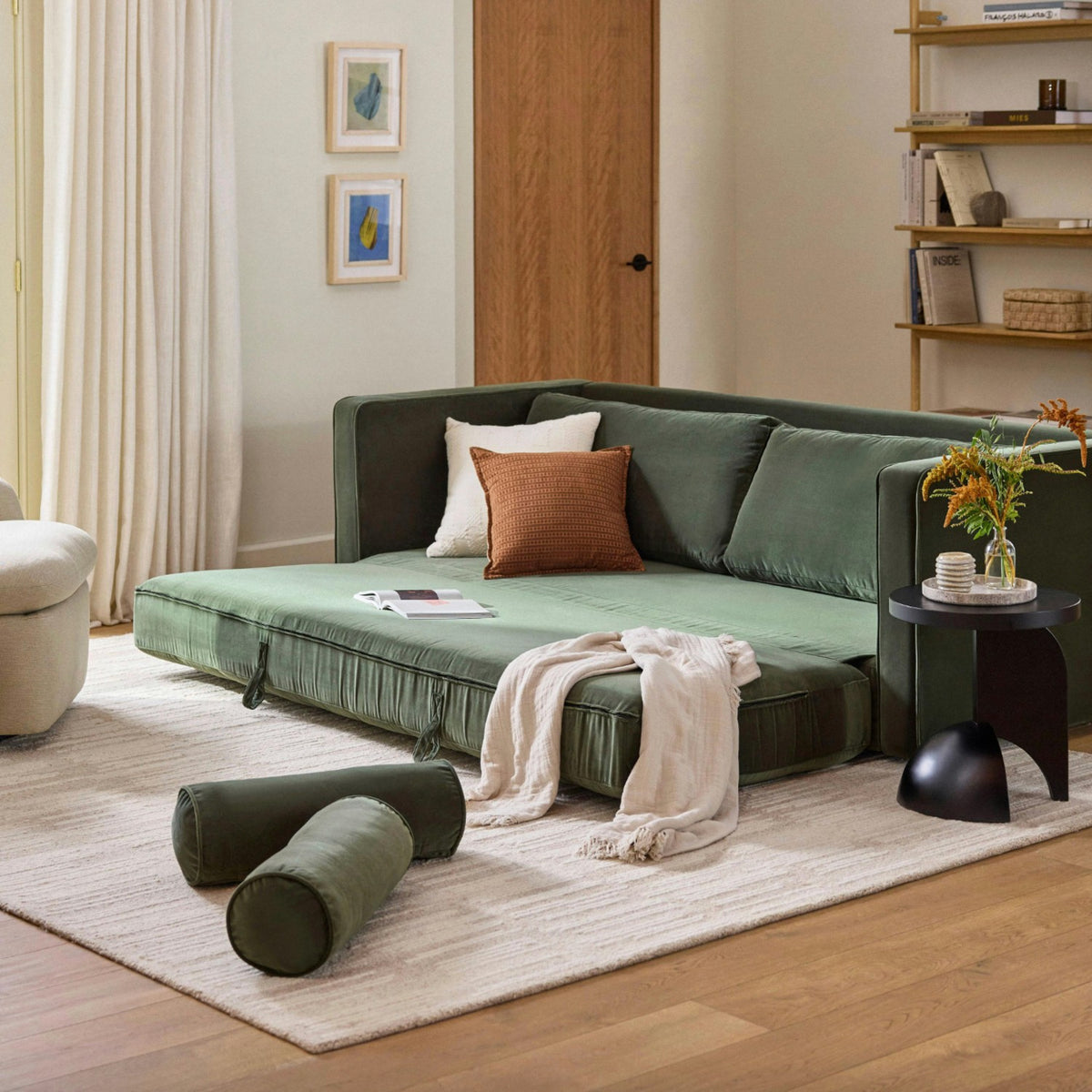 Velvet Sven Sofa Bed (Pacific Green)