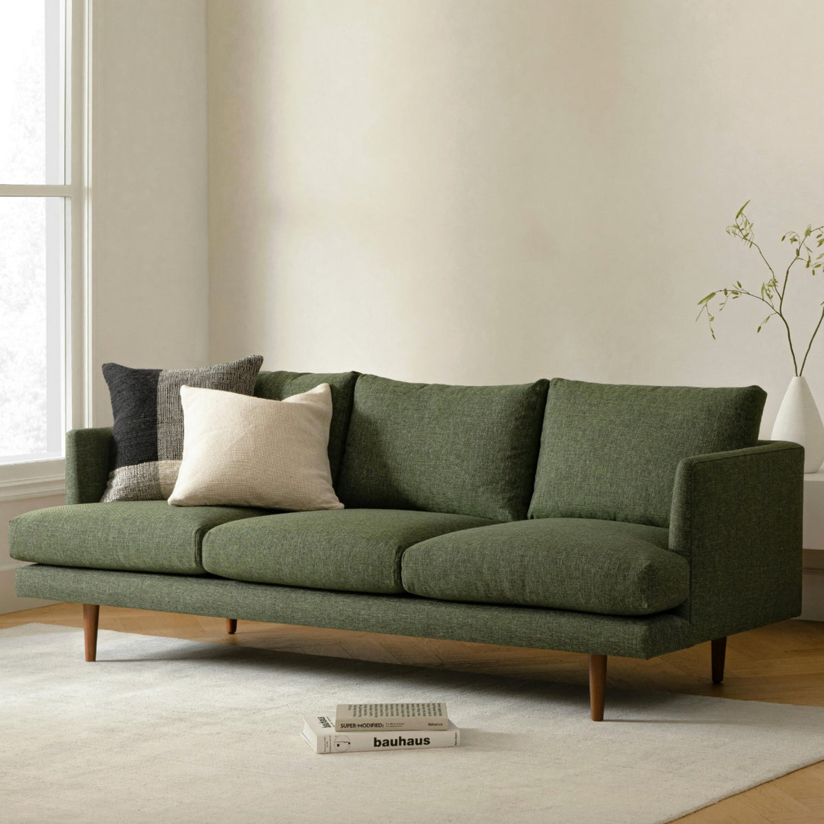 83.5" MCM-Style Sofa (Forest Green)