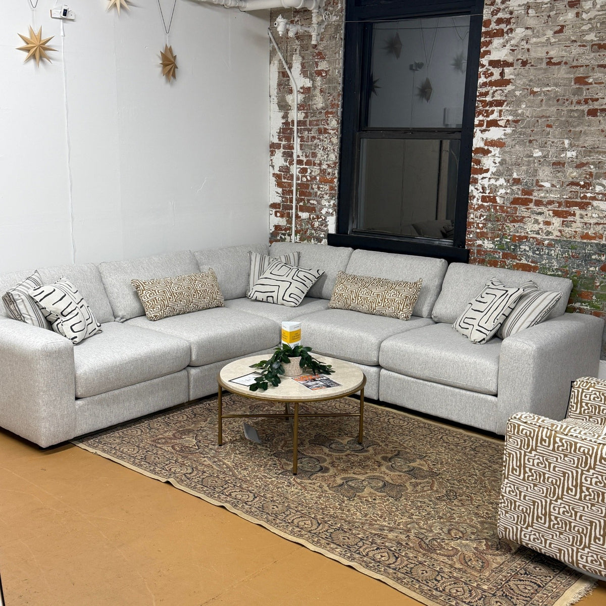 Fusion Barrington Modular Corner Sectional, five-piece sectional sofa with plush cushions and modern design, shown in a stylish living room setting.