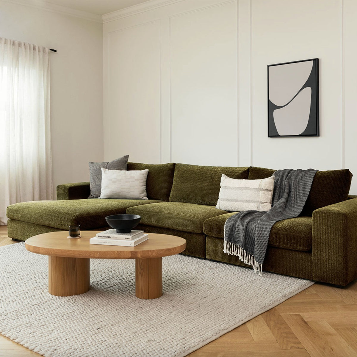 3pc Modular Sectional w/ Chaise (Cypress Green)