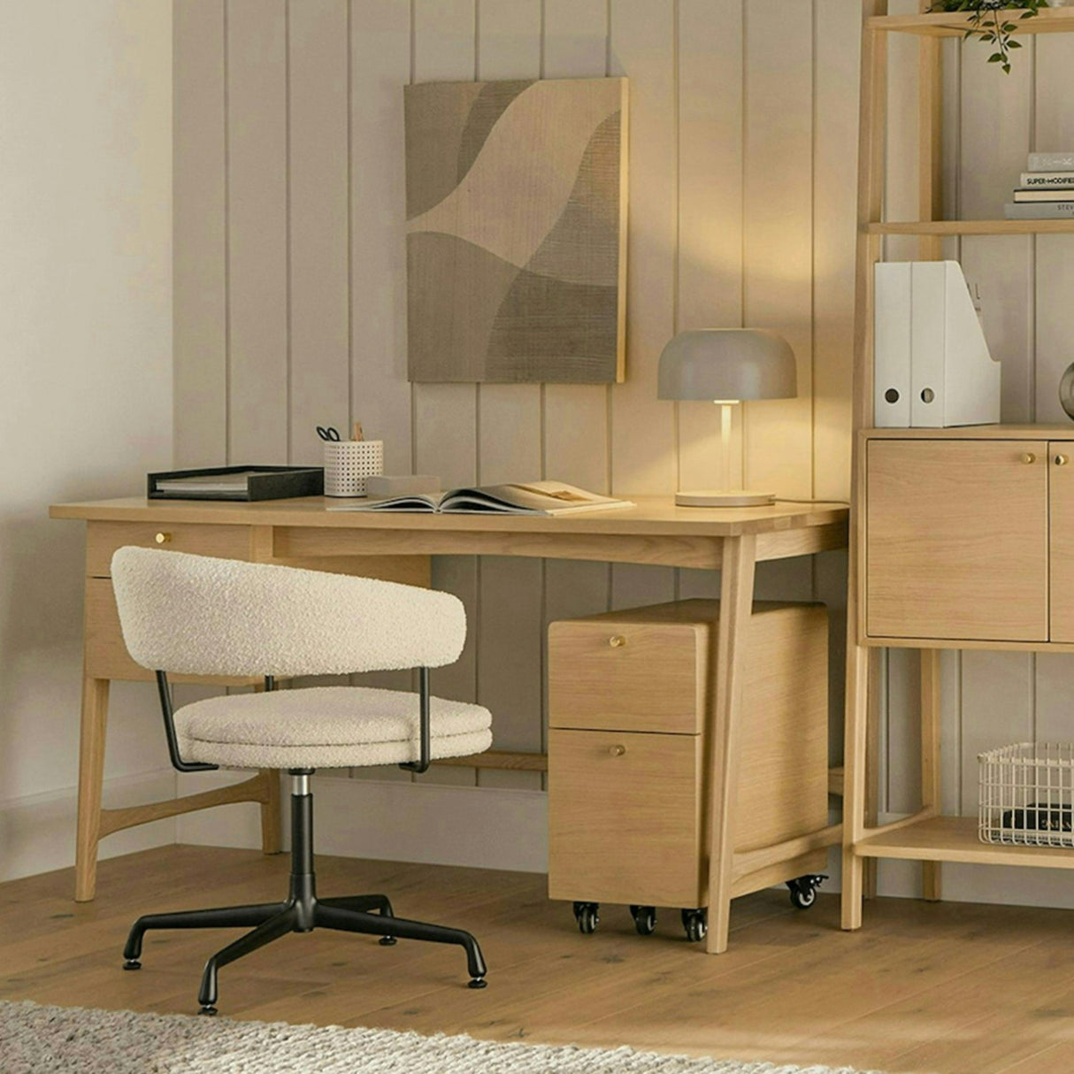 58.5" MCM-Style Desk (White Oak)