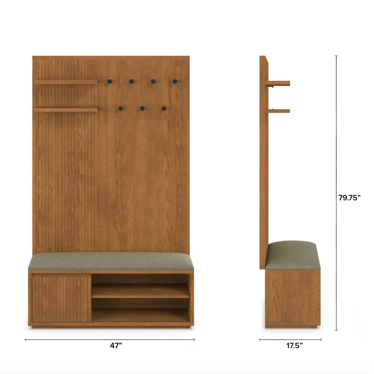 MCM-Style Wall Panel + Bench (Smoked Oak/Green)