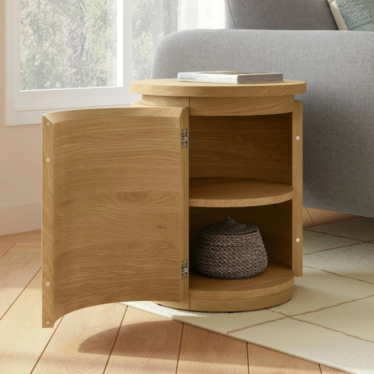 MCM-Style Storage Side Table (Natural Oak)