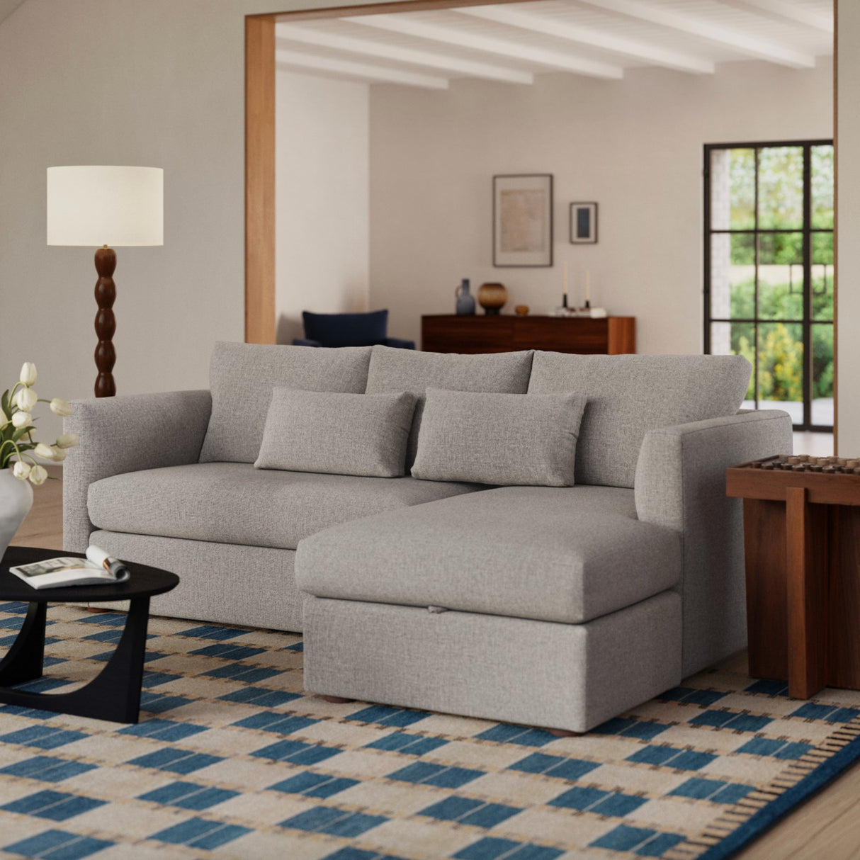 Sectional w/ Reversible Chaise + Storage (Hestia Gray)