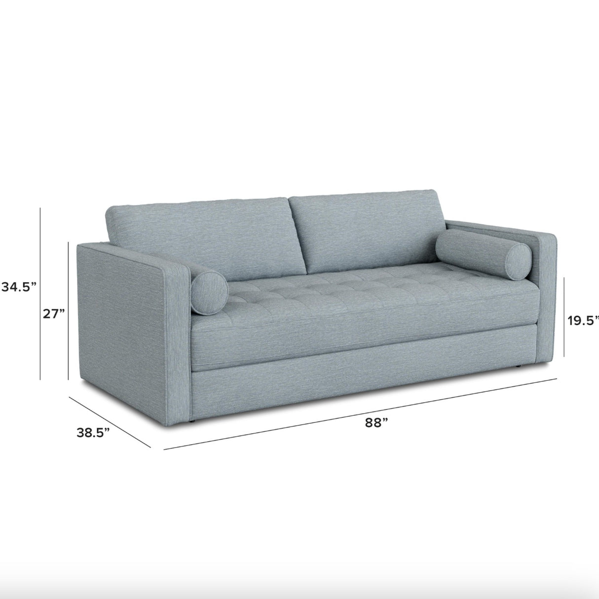 Article 88-inch MCM-style silver light blue sleeper sofa bed with modern design and plush cushions.