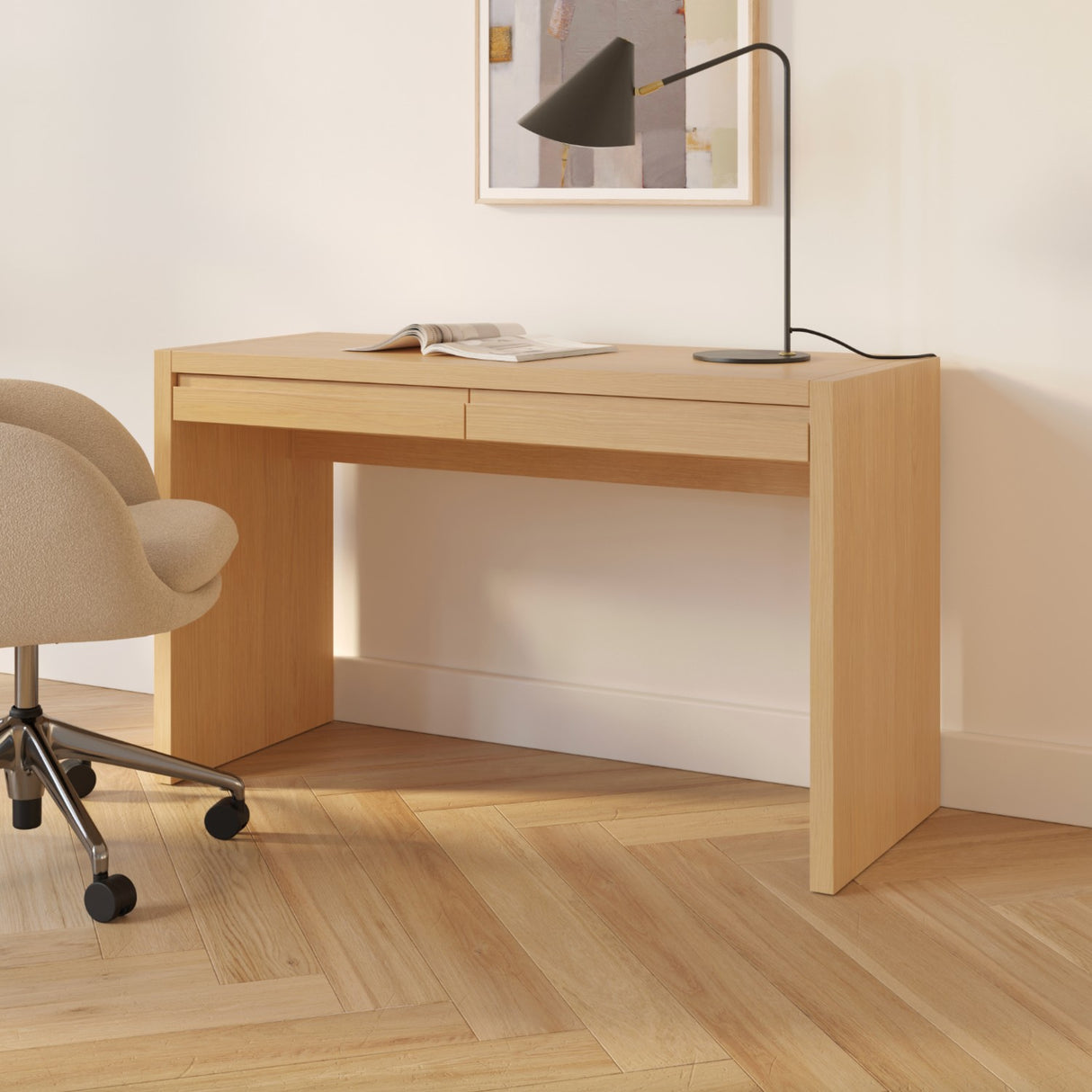 50" MCM-Style Desk w/ Storage (White Oak)