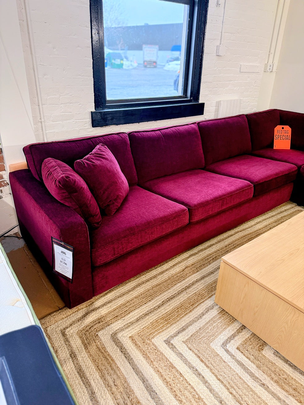 Interior Define James 3-piece sectional sofa in performance Currant Chenille fabric, featuring plush cushions and modern design.