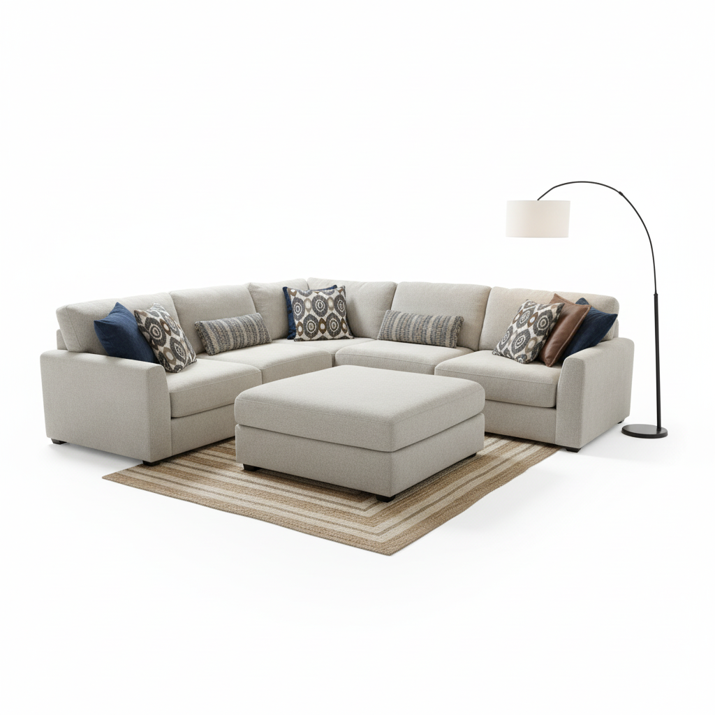 Behold Home Sequoia 5-piece corner sectional sofa with plush cushions and modern design, shown in a cozy living room setting.