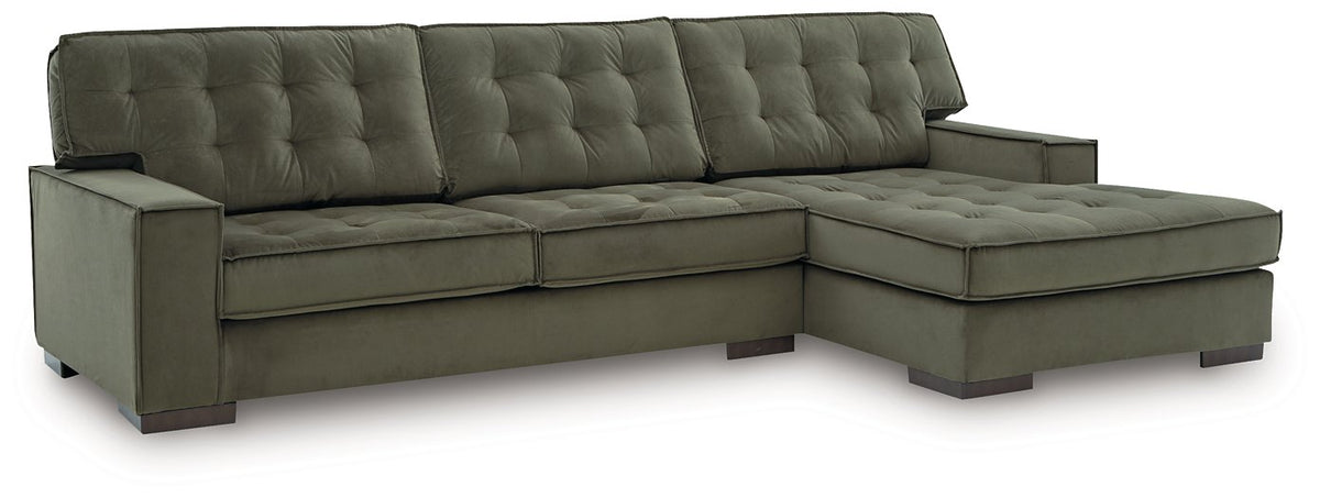 Angle view of Signature Design by Ashley Caspian-Town sectional with chaise, featuring plush fabric and modern design.