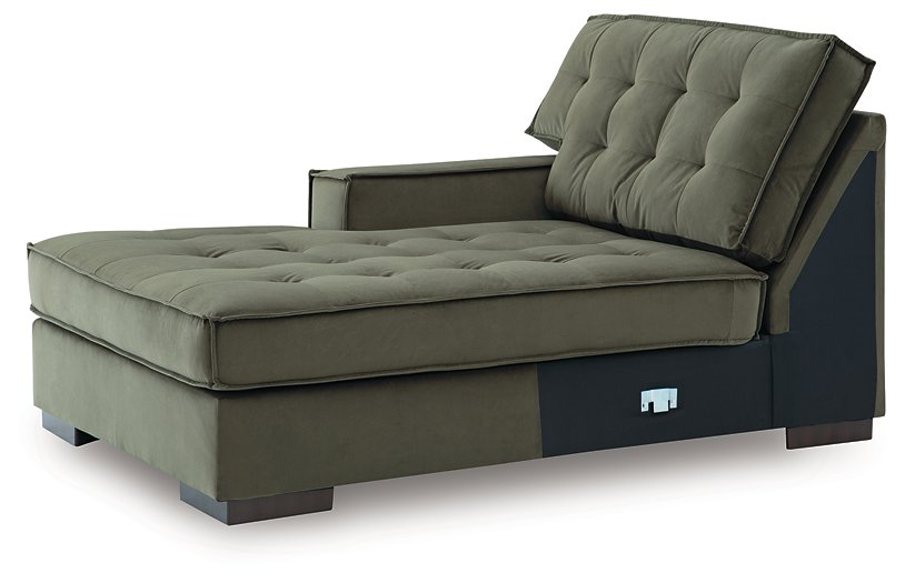 Caspian-Town sectional with chaise by Signature Design Ashley, showing beige fabric sofa with chaise lounge and modern design.