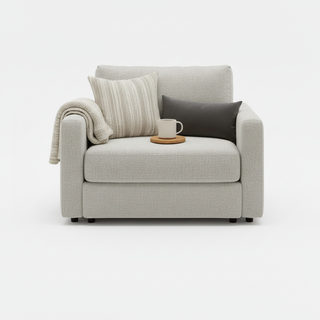 Behold Home Sequoia 5-piece corner sectional in neutral fabric, showing plush cushions and modern design for living room comfort