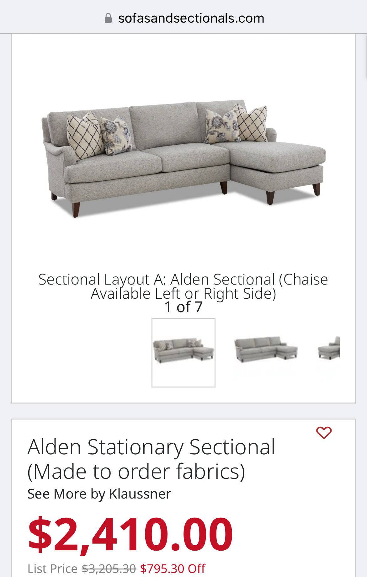 Klaussner Alden 2 pc Sectional w/Chaise - Pull Up A Couch