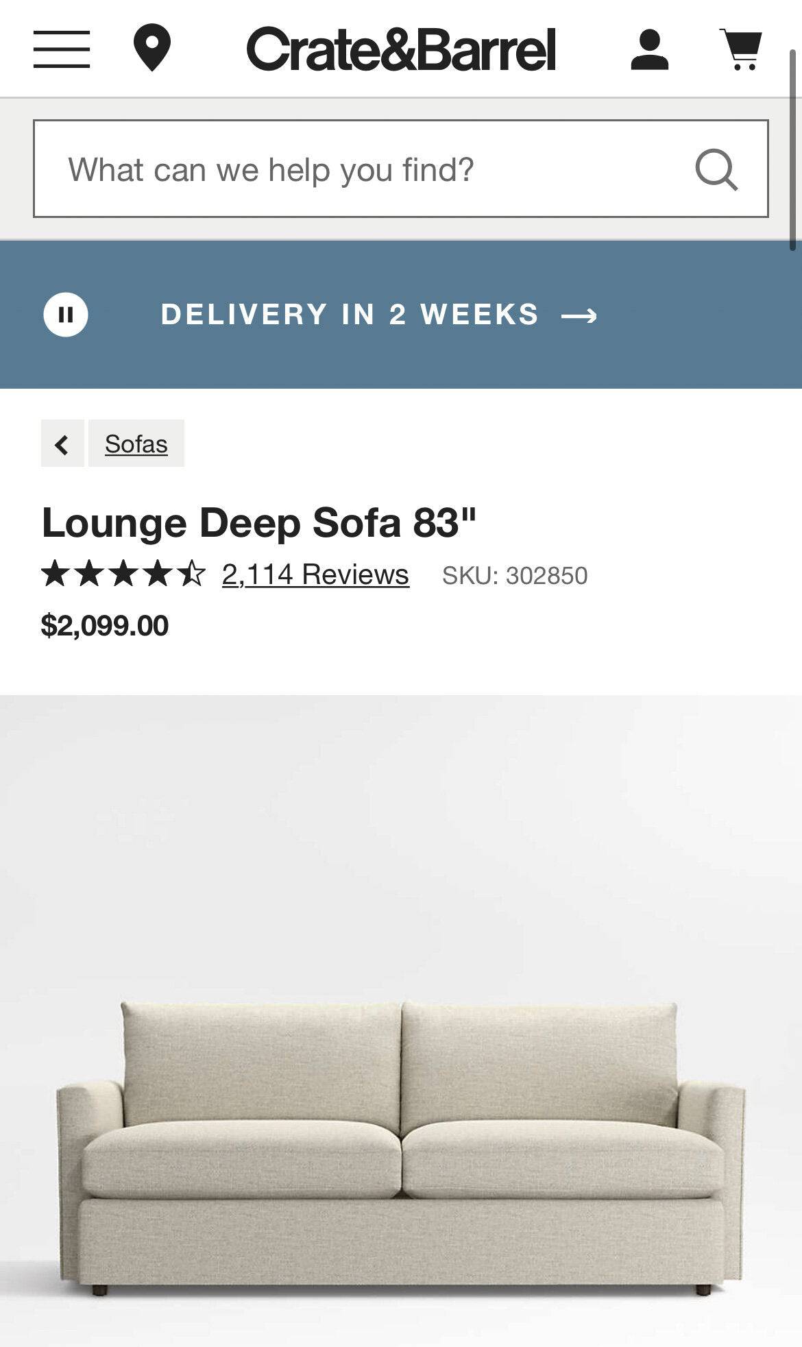 Crate & Barrel Lounge Sofa - Pull Up A Couch