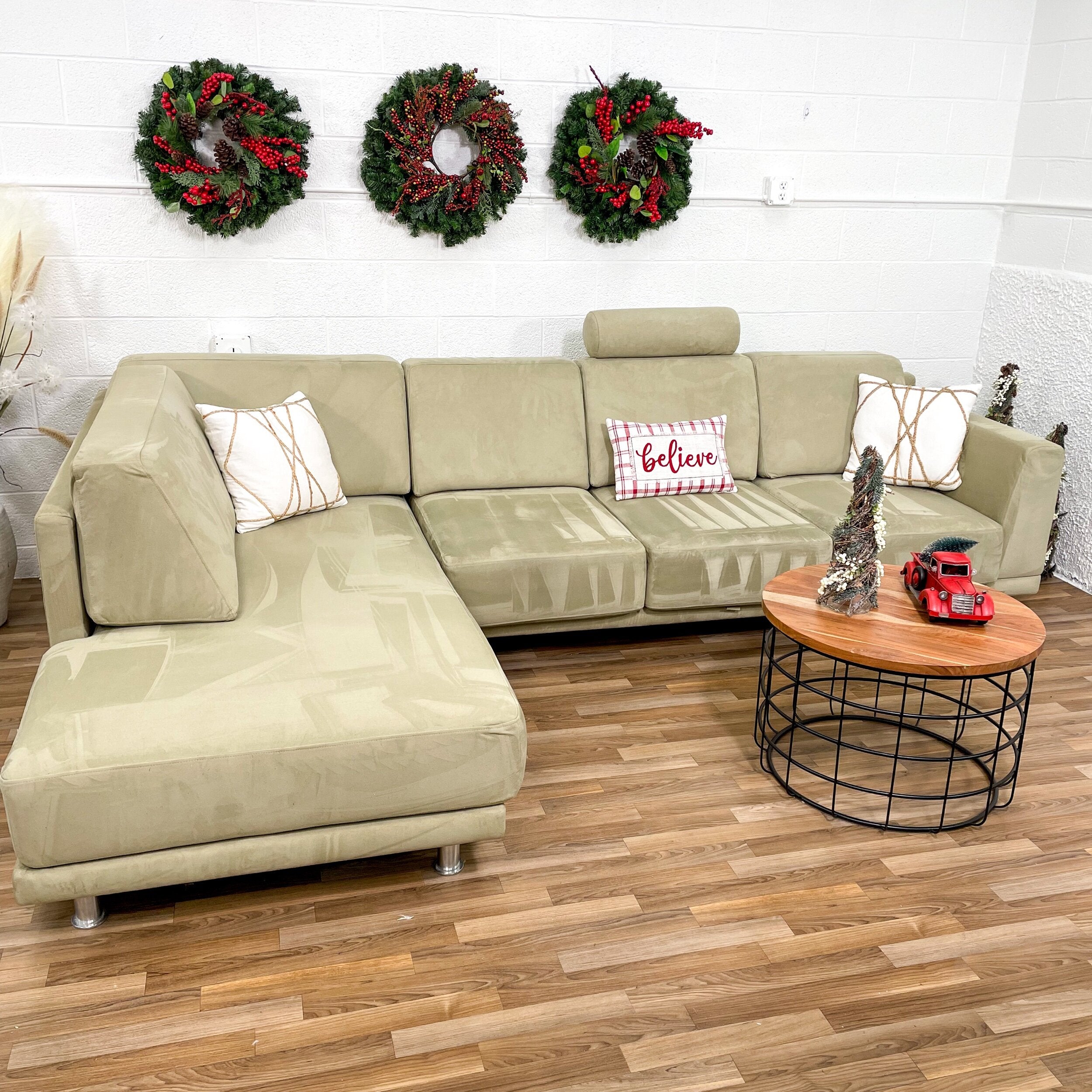 Italian 2pc Sectional w/Pull Outs and Slipcover and left-facing chaise