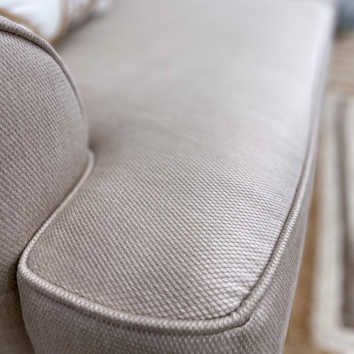 Custom Kincaid 80โ Beige Sofa - Pull Up A Couch