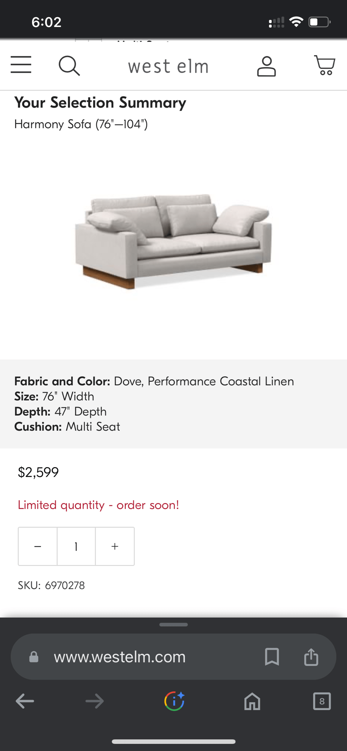 West Elm 76” Harmony Sofa - Pull Up A Couch