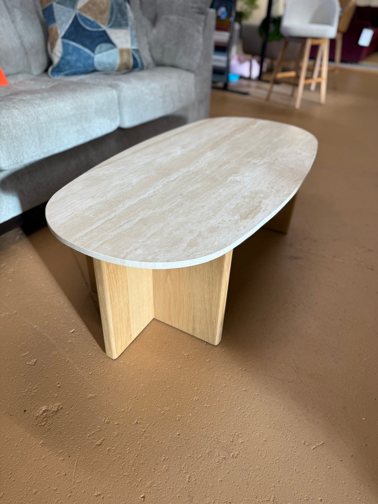 Sporo Travertine Coffee Table (Natural Oak)