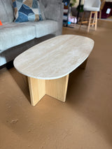 Sporo Travertine Coffee Table (Natural Oak)