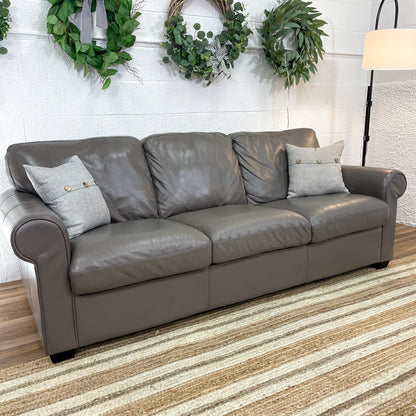 Macy’s Gray 3-Seat Real Leather Sofa - Pull Up A Couch